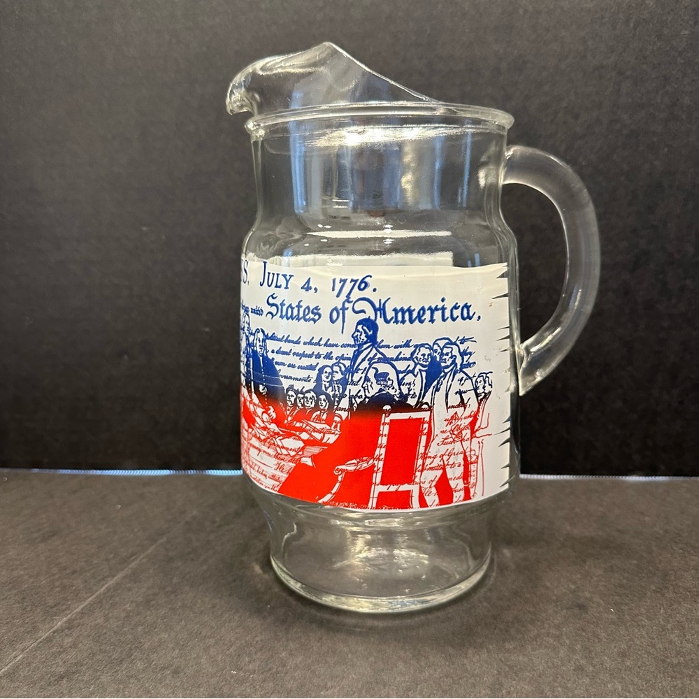 Coca Cola heritage collection Red & Blue 1976 Bicentennial Glass Pitcher